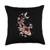 Koi Fish Japanese Carp Nishikigoi Sakura Cherry Blossom Throw Pillow