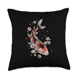 Koi Fish Japanese Carp Nishikigoi Sakura Cherry Blossom Throw Pillow