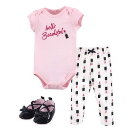 Little Treasure Unisex Baby Cotton Bodysuit, Pant and Shoe Set, Lipstick, 9-12 Months