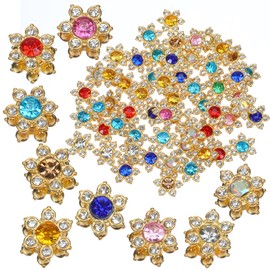 Classicseali 200pcs Embellishments for Crafting, 13mm Flower Gems for Crafting, Clothes, Hats, Shoes, Bags, Craft Gems with Metal Base for DIY Crafts Jewelry Making Clothing Accessories, Mixed Color