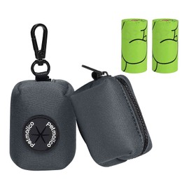 Petmolico Dog Poop Bag Holder Leash Attachment, Dog Waste Bag Dispenser Zippered Pouch, Fits Any Dog Leash, Includes Free Roll of Dog Bags, Poop Bag Dispenser - 2 Pack, Deep Gray