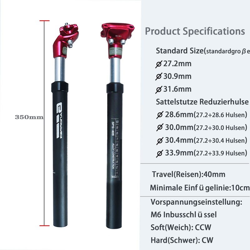 GANOPPER Seat Post Spring-Loaded 27.2 Saddle Suspension Bicycle Seat Post