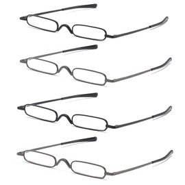 OWTXIS 4 Pack Mini Slim Pen Reading Glasses - Compact Readers with Pen Clip Case Spring Hinge Metal Frame Eyeglasses (Two Black, Two Gunmetal, +2.00)