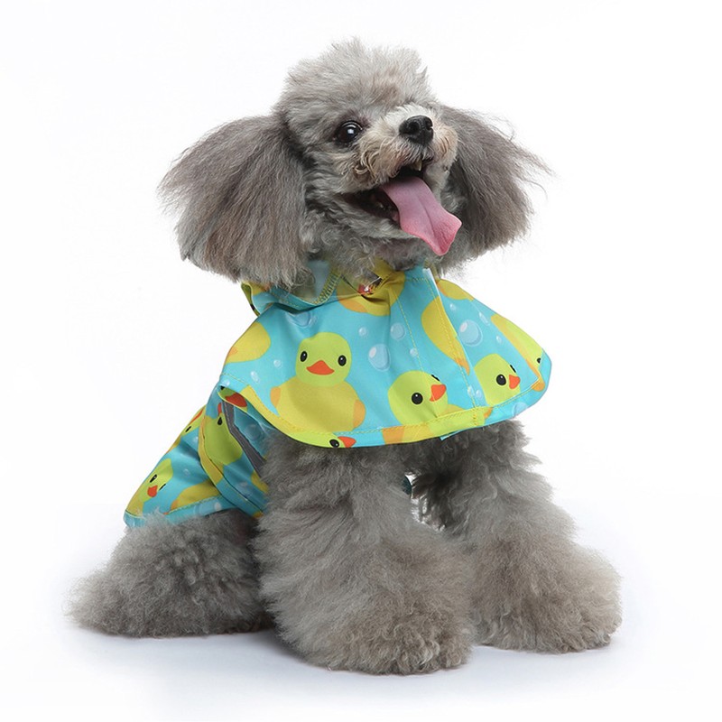 Pet Rain Jacket Duckling Pattern Waterproof Reflective Adjustable 4 Legs