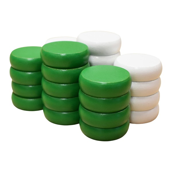 26 Mini Size Crokinole Discs (White & Green)