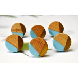 ARTISNO Three Tone Gold Designs Wood Resin Door Knobs, Vintage, Shabby Chic, Interior Furniture, Cabinet Cupboard Drawers Pulls Handles (Blue), Set 6