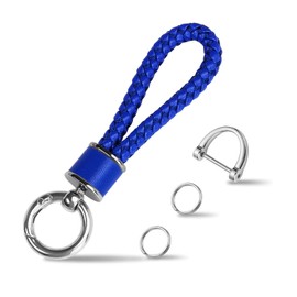 Tukellen - Llavero de piel para llavero de coche, llavero de mujer, con anillo en D giratorio de 360 grados y destornillador (azul)