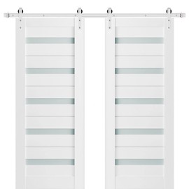 SARTODOORS Sturdy Double Barn Door with Frosted Glass | Quadro 4445 White Silk | Sample of Door Color