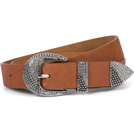 styleBREAKER Women's PU Belt Rhinestone Buckle Plain Colours, Cognac