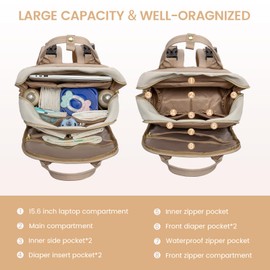 LOVEVOOK Diaper Bag Backpack, Baby Bag with Changing Pad, Large Diaper Backpack Boy Girl, Waterproof Baby Registry Bag for Mom Dad with Stroller Buckles, Beige-khaki