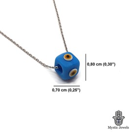 MYSTIC JEWELS by Dalia Evil Eye Cube Blue Crystal Lucky Necklace 925 Sterling Silver Crystal