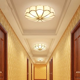 MIXL- Mid Century Brass Flush Mount Ceiling Light, 4-Light LED Brass and Glass Ceiling Lamp, Frosted Glass Shade Modern Light, Close to Ceiling Light Decorative for Bedroom Living Room(17.71" W)