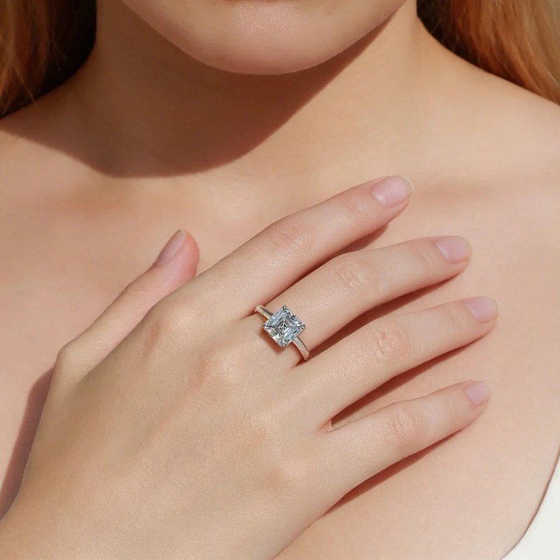 2.5 CTW Luxury Asscher Cut Solitaire Moissanite Engagement Ring S925