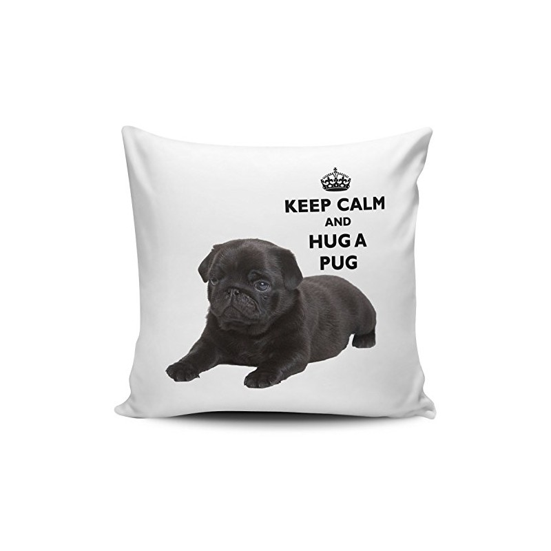 Keep Calm And Hug A Pug Black Cushion Cover