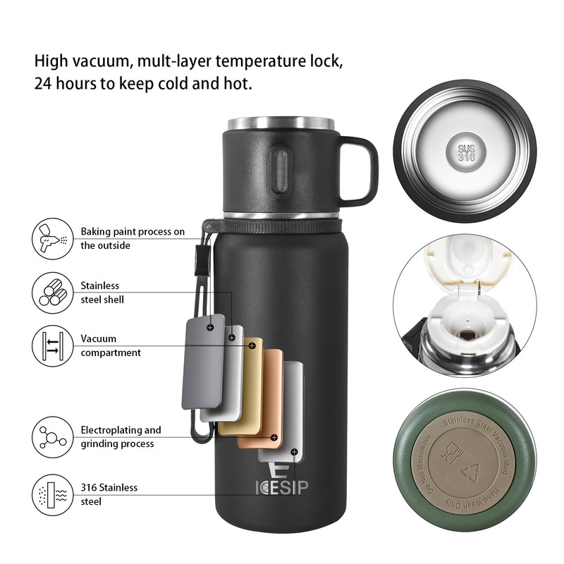 Icesip Stainless Steel Insulated Bottle, 27oz with cup Vacuum Insulated