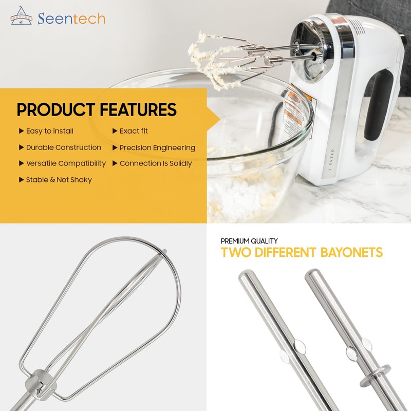 Seentech W10490648 Hand Mixer Beaters Replacement – Chrome-Plated Steel Attachments