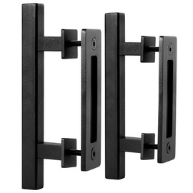 EaseLife 2 Pack 10" Sliding Barn Door Pull Handle with Flush Hardware, Double Sided, Heavy Duty, Rustic, Matte Black Powder Coated, Easy Install, Square