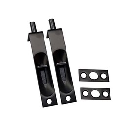 QCAA Solid Brass Door Flush Bolt, 4", with Square End, Matte Black, 2 Pack, Made in Taiwan