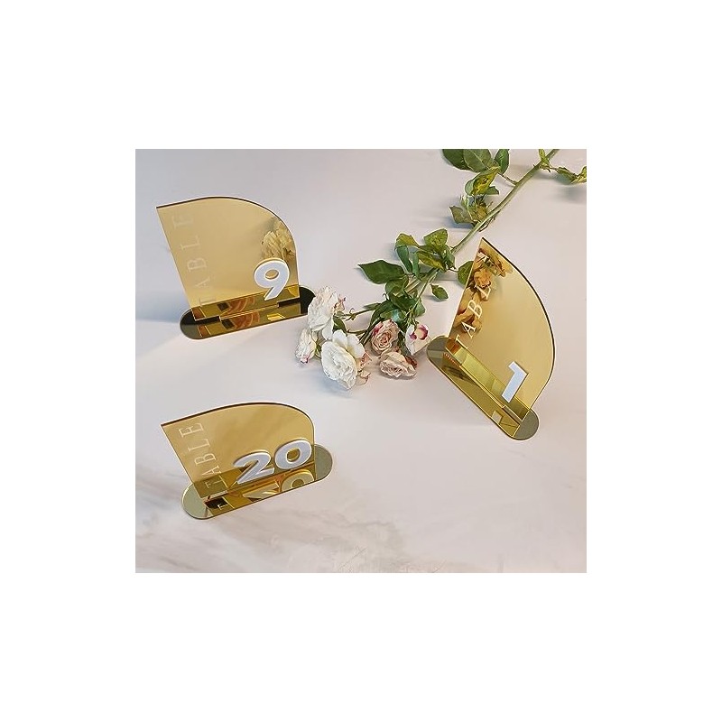 Números de mesa acrílico con espejo semiarqueado dorado para bodas