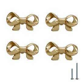 UniDes 4 Pack Gold Brass Knobs for Dresser,Drawers and Cabinet, Decorative Bow Knobs and Pulls for Kids,Children,Girls Bedroom