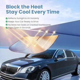 Autopect Parasol plegable, protector solar para interiores de auto, camión, SUV, sombra reflectante para parabrisas delantero con espejo recortado, mantiene el auto fresco (mediano)