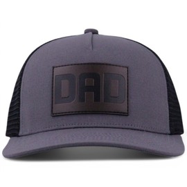 Dad Hat - Premium Leather Patch Baseball Cap | New Parent Gift for Dad from Daughter, Wife, Son | Black Mesh Trucker Tactical Hat | Gray Canvas