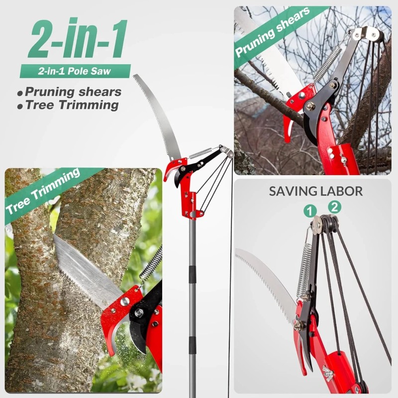 Suchtale 10ft Pole Saw, Manual Tree Pruner Sharp Steel Blade
