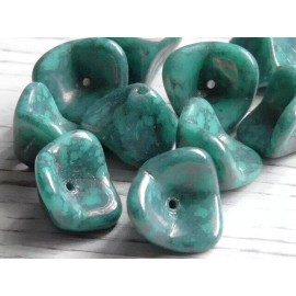 Czech 8 - 12x10mm CZECH GLASS TURQUOISE BLUE SPECKLED GREY LUSTER 3 PETAL BELL FLOWER