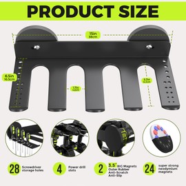 SANGIFT Magnetic Power Drill Holder, Magnetic Power Tool Organizer - 4 Power Drill Slots 28 Screwdriver Storage Holes, Heavy Duty Magnetic Cordless Tool Holder, Wall Mount Power Tool Rack Shelf