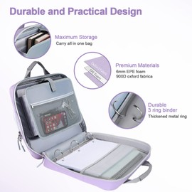 Losong 3 Ring Zipper Binder 2 Inch with Shoulder Strap 500 Sheet Capacity & Multi-Pockets for School and Office Binder Organizer, Compatible with 13-Inch MacBook/Tablet (Patent Design Purple)