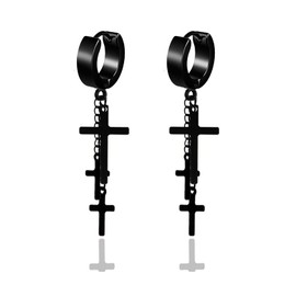 Fusamk Punk Cross Drop Dangle Earrings Huggie Hinged Hoop Earrings,2PCS