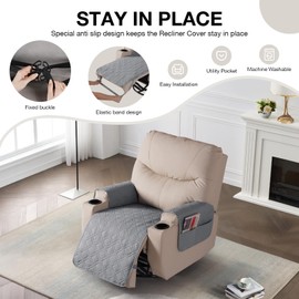 VANSOFY Recliner Chair Covers 100% Waterproof Seat Cover with Arm Reclining Cover Non-Slip Recliner Chair Covers Furniture Protector Washable Slipcover with Pocket for Pets, Dogs(Light Gray，28")