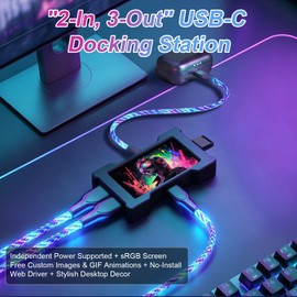 USB C Hub Docking Station with 1.9”IPS Smart Display, Power Monitor Screen