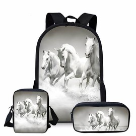 Lengender Boys Backpack, Primary School Bag Horse School Bag with Lunch Bag, Pencil Case, School Bag Sets for Children, C, 46*30*18cm, Casual
