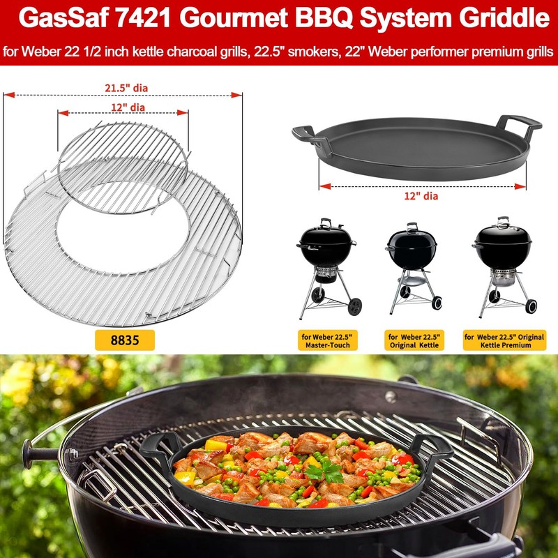 GasSaf 7421 Gourmet BBQ System Griddle for Weber 22 1/2