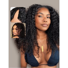 UNICE EasiContour V Part Kinky Curly Wig Glueless Human Hair Wig Minimal Leave Out Upgrade U Part Beginner Friendly Wig 150% Density for Women 18 Inch