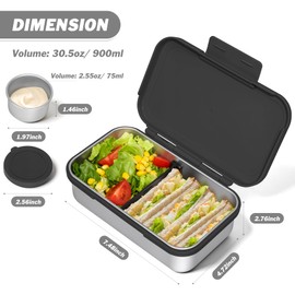 Reeple Stainless Steel Lunch Box, Leak-Proof Metal Bento Box with Adjustable Divider, Lunch Container for School Office Picnics & Travel, Microwave-Safe, Black