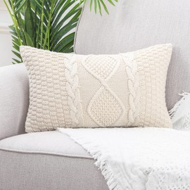 Mandioo Cotton Knitted Beige Cushion Covers 30cm x 50cm 12x20 Inch Decorative Rectangle Soft Cozy Outdoor Throw Pillow Cases Luxury Modern Pillowcases for Couch Sofa Bed Livingroom