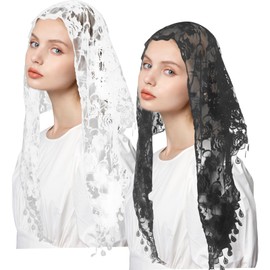 Notoke 2 PCS Mass Veil Triangle Mantilla - White & Black, Ideal Cathedral Head Covering Chapel Veil Latin Scarf Latin Mass Head Covering Veils for Latin Mass and Chapel Use