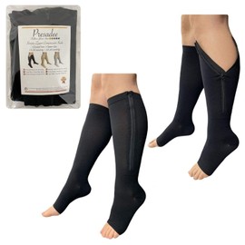 Presadee Seniors 15-20 and 20-30 mmHg Zipper Compression Open Closed Toe Socks (15-20 & 20-30 mmHg Open Toe Black, 2X-Large)