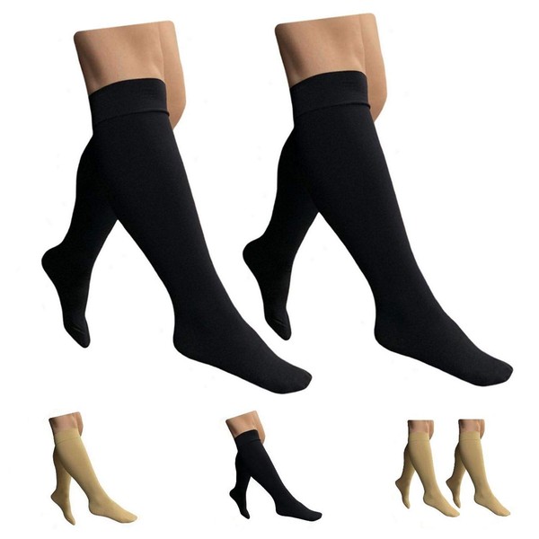 HealthyNees Closed Toe 15-20 mmHg Compression Plus Size Big Wide Leg Calf Socks (Black 2 Pairs, 2X-Large)