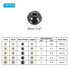 PATIKIL 3mm Tungsten Slotted Beads for Fly Tying, 50 Pcs Tungsten Beads Round Bead Head Ball for Jig Hooks Fishing Fly Tying Materials, Black Nickle