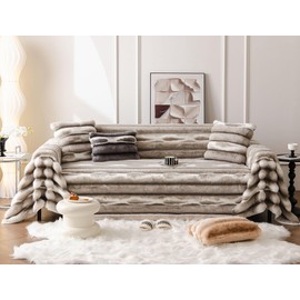 vctops Faux Rabbit Fur Sofa Covers for Sectional Sofa Luxury Gradient Color Couch Cover for Dogs Coffee Ombre Loveseat Covers Futon Cover L Shaped Cover Washable Couch Protector (Coffee,71"x102")