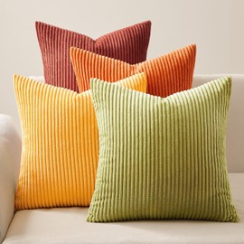 Topfinel 45x45cm Cushion Cover Set of 4 Corduroy Gradient Stylish Nordic Washable Fluffy Hidden Zipper Striped Sofa Back Cover Decorative Pillow Cover Yellow Orange