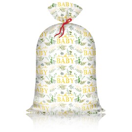 Extra Large Baby Gift Bag Baby Shower 48"x 36" Jumbo Plastic Present Bag Eucalyptus Leaves Birthday Large Gift Wrapping Bags Oversized Oh Baby Sage Green Gender Reveal Birthday Party Favors