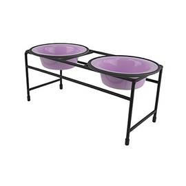 Platinum Pets Double Diner Feeder with Stainless Steel Dog/Cat Bowls, 1.25 cup/10 oz, Sweet Lilac, Small