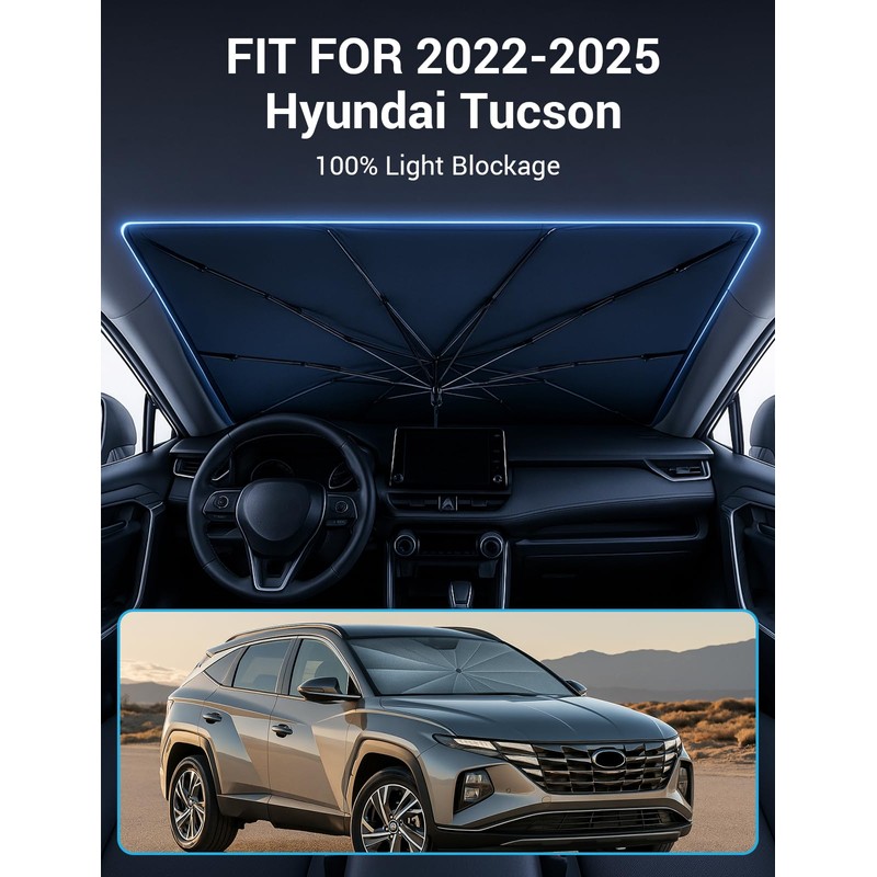 Proadsy Windshield Sun Shade Umbrella for 2022-2025 Hyundai Tucson Foldable