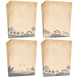 Watersay 100 Pcs Holy Night Holiday Letterhead 8.5" x 11" Nativity Holiday Letterhead Christmas Letterhead Paper Religious Letterhead Stationery Paper Holy Family Letterhead for Letter Writing