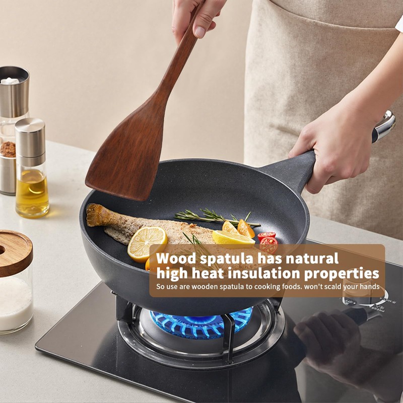 Wooden Spatula for Cooking, Long Handle Corner Spatulas for Frying