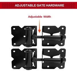 Self Closing Gate Hinges-Usumairu Heavy Duty Gate Hinges for Wooden Vinyl PVC Fence,90 Degree Adjustable Hinges Outdoor,Gate Hardware Kit with 28 Durable Screws and Swing Adjuster Tool-Black